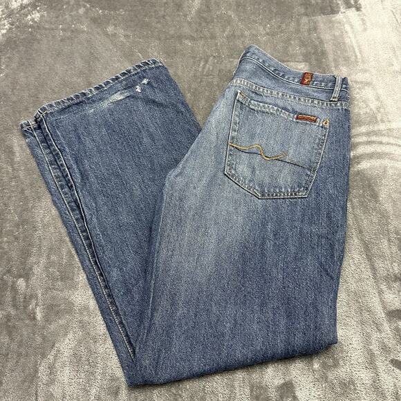 7 For All Mankind Jeans Men’s 33 Blue Button Fly Relaxed Fit Straight Pants - Picture 9 of 13